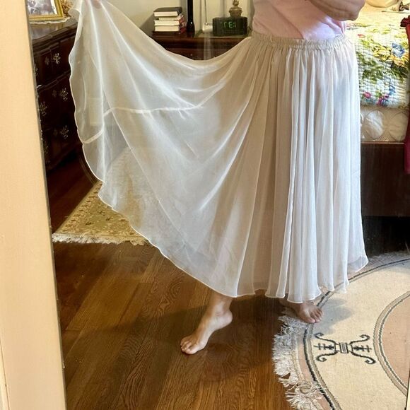 Homemade/handmade light tan double layer polyester full midi skirt - Picture 2 of 8